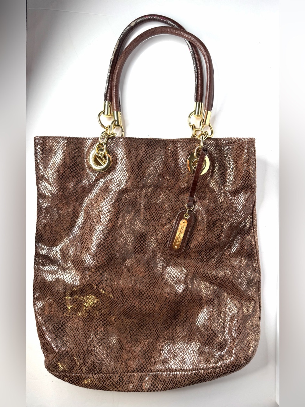 Cynthia Rowley Brown Snake-Embossed Tote with Gold Hardware - Picture 1 of 6